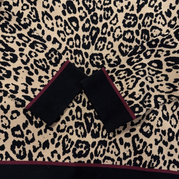 Karl Lagerfeld Paris Cardigan Sweater Women's L Tall Brown Leopard Cotton Modal - Picture 10 of 11